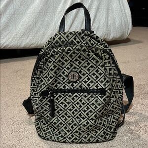 Tommy Hilfiger Black and Tan Logo Backpack